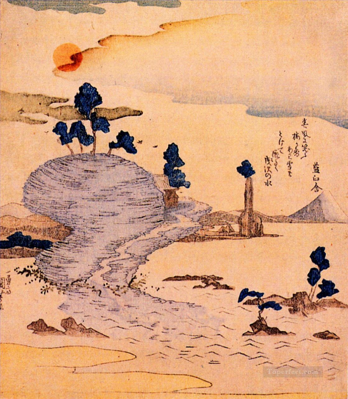 江の島 遠くに富士が見える 歌川国芳油絵